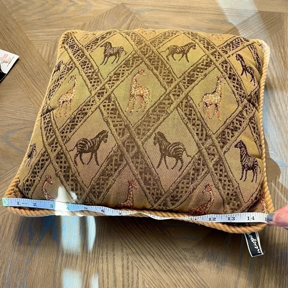 Newport Zebra and Giraffe Square Decorative Pillow Brown and Gold
